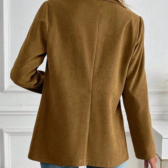 Brown Casual Women's Lapel Faux Pocket Decor Blazer - Picture 3 of 7